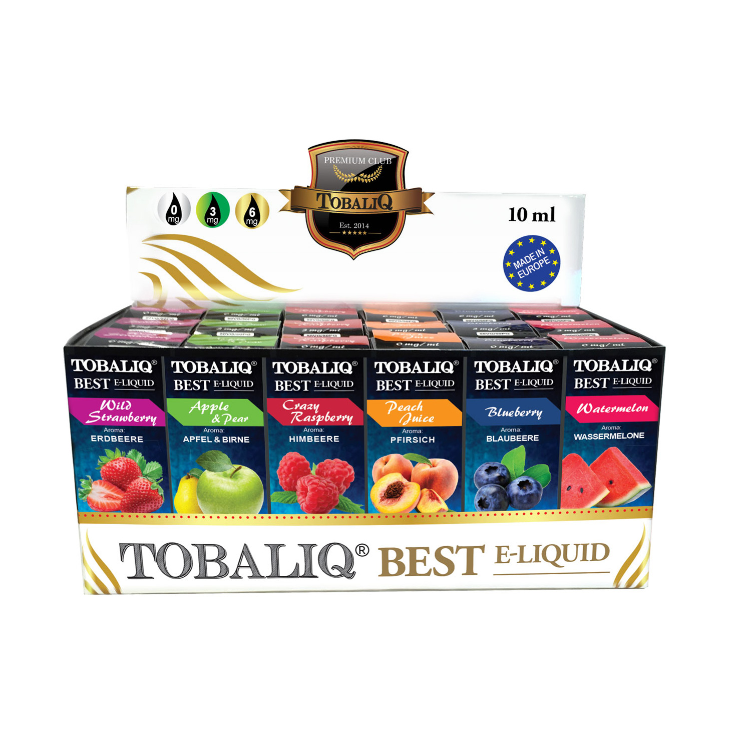 TobaliQ E-Liquid 18er Display MIX 1 (0mg,3mg,6mg) TobaliQ E-Liquid 18er Display MIX 1 (0mg,3mg,6mg)