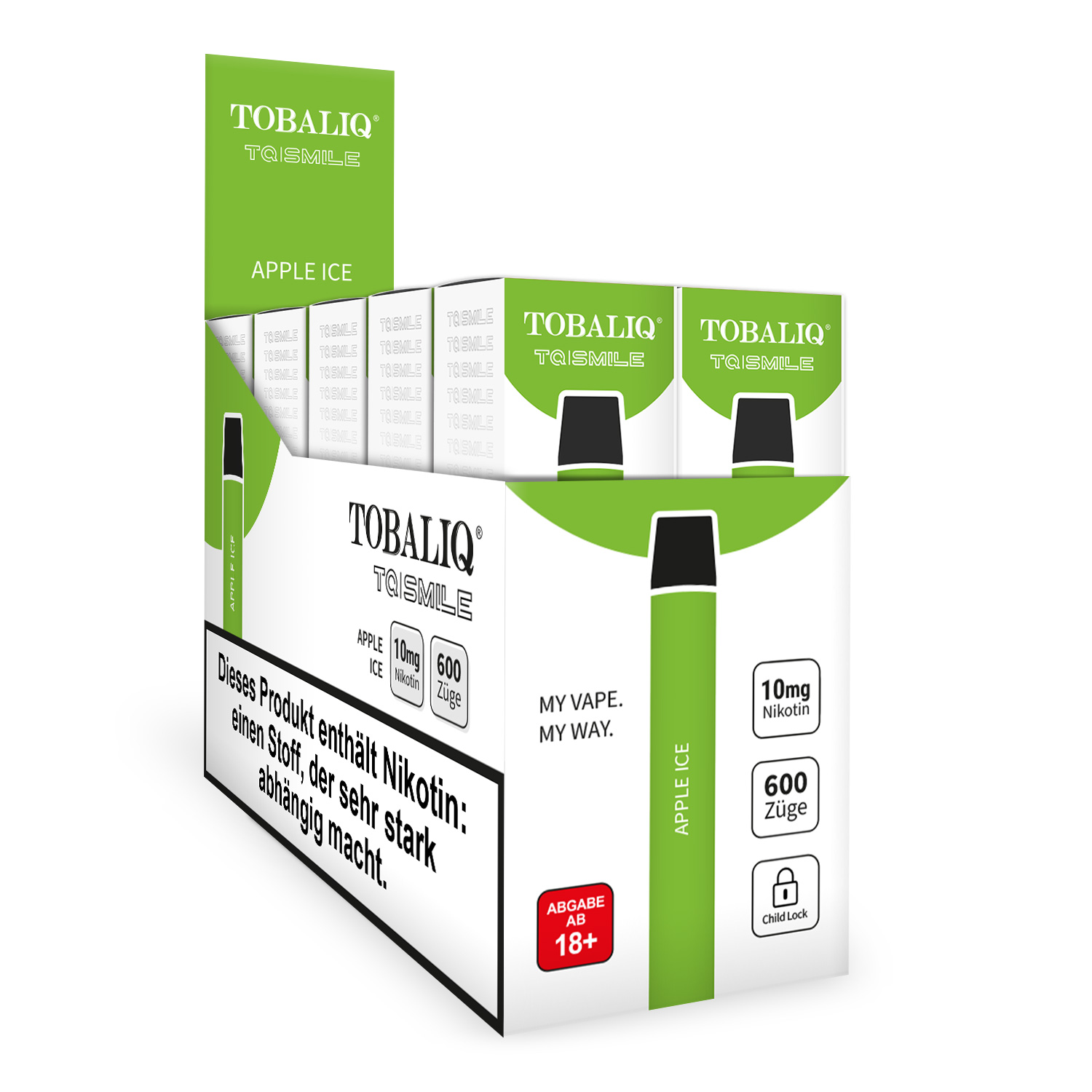 TOBALIQ E-Shisha 600Puffs  10mg Nikotin  Apple Ice - Premium24 GmbH