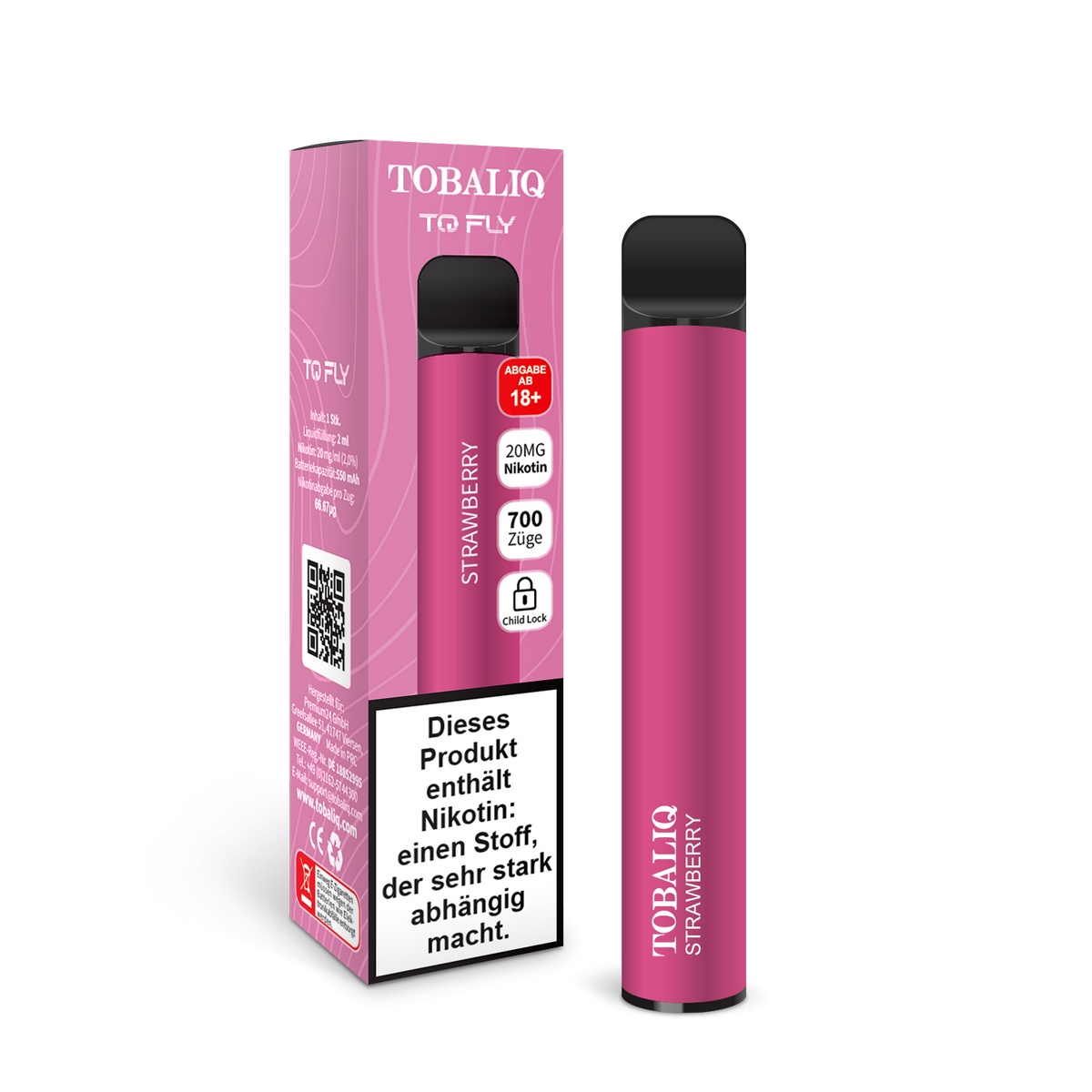 TOBALIQ TQ Fly 700 Puffs  20mg Nikotin  Strawberry - Premium24 GmbH
