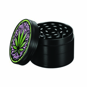 Metall Herbal Grinder "Black Leaf", 4-teilig, 4cm, 12er Display