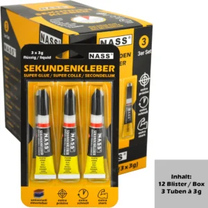 Sekundenkleber "NASS", 3er Set (3x3g), 12er Display