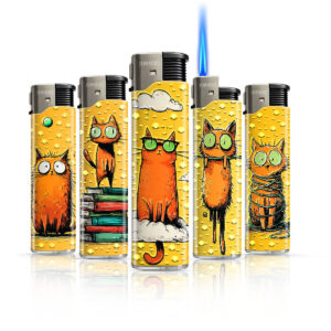 TOBALIQ JET-Flame 3D-Metallic Motivfeuerzeug "Lazy Cat" 50er Display